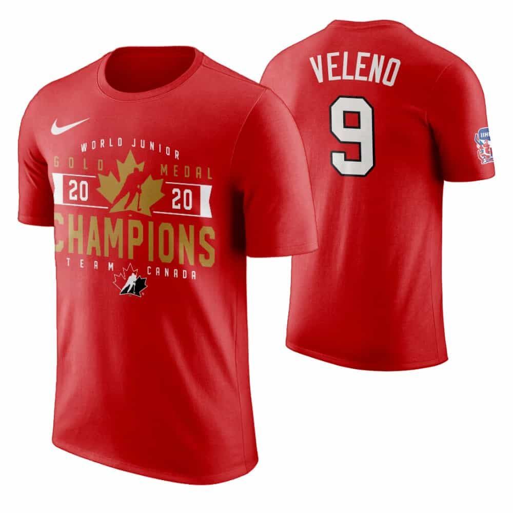 Joe Veleno Men Is 2020 Iihf World Junior Ice Hockey Champions Red Jersey D17Pf
